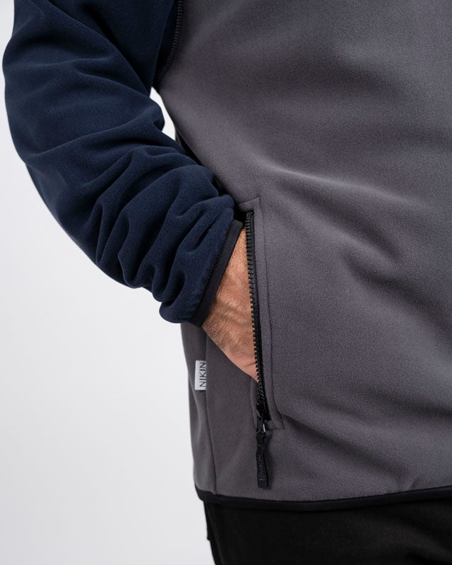 TreeFleece Quarter Zip Colorblock Relaxed Dark Navy-Anthracite - SWEATER - NIKIN