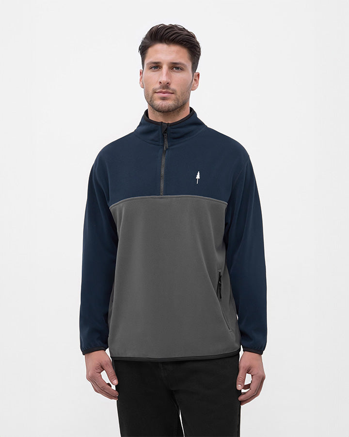 TreeFleece Quarter Zip Colorblock Relaxed Dark Navy-Anthracite - SWEATER - NIKIN