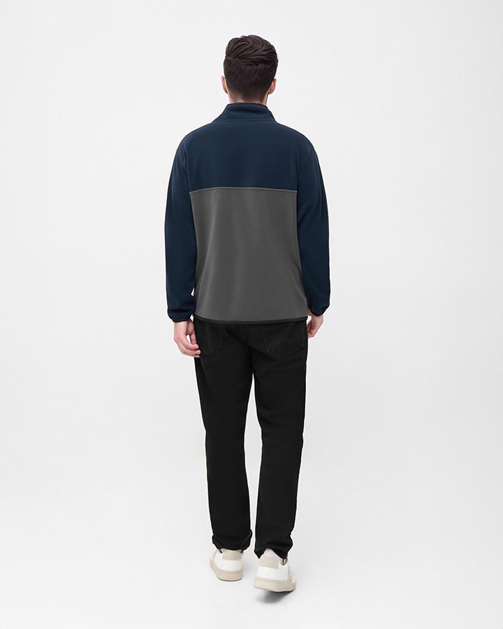 TreeFleece Quarter Zip Colorblock Relaxed Dark Navy-Anthracite - SWEATER - NIKIN
