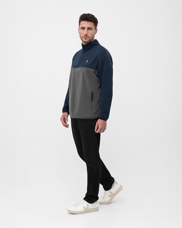 TreeFleece Quarter Zip Colorblock Relaxed Dark Navy-Anthracite - SWEATER - NIKIN