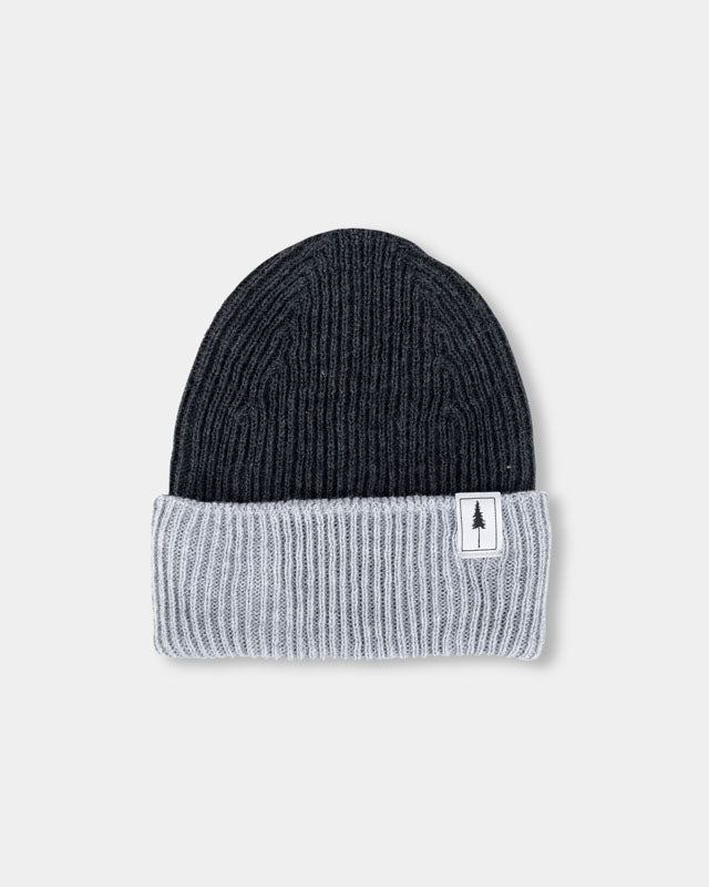 Treeanie Ribbed Colorblock Black Mel-Light Grey Mel - BEANIE - NIKIN