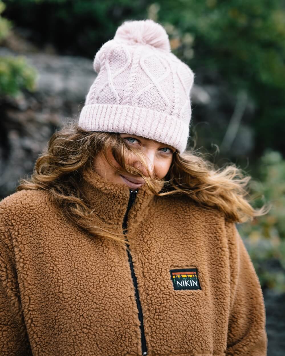 Treeanie Cable Knit PomPom Italian Clay - BEANIE - NIKIN