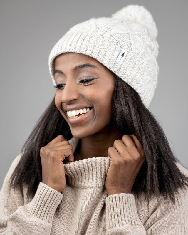 Treeanie Cable Knit PomPom - Chalk - BEANIE - NIKIN