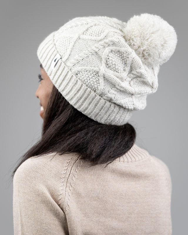 Treeanie Cable Knit PomPom - Chalk - BEANIE - NIKIN