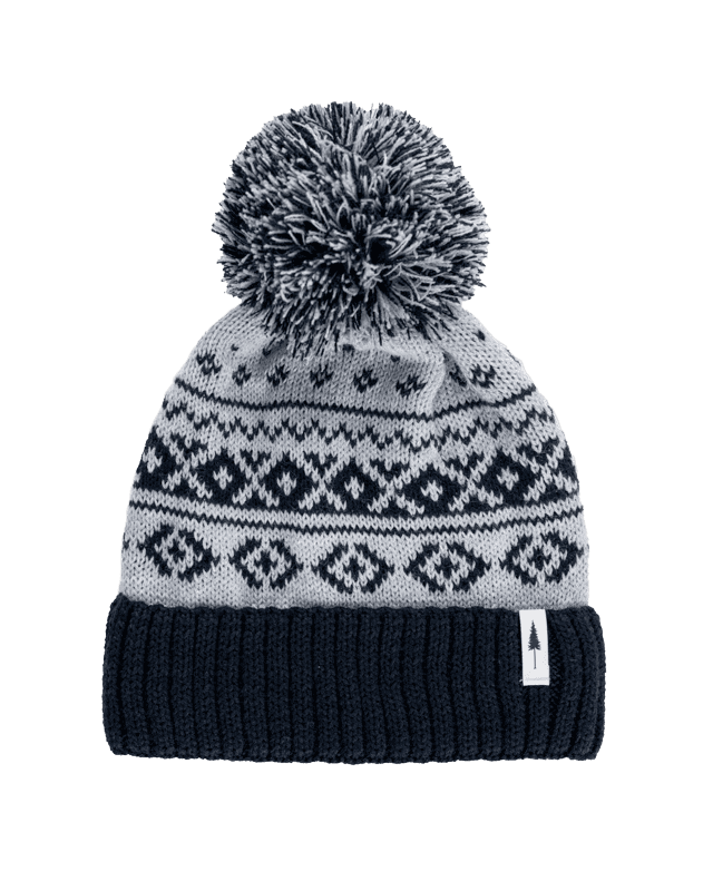 Treeanie tricotée norvégienne Pom Pom - Light Grey Mel-Navy - BEANIE - NIKIN