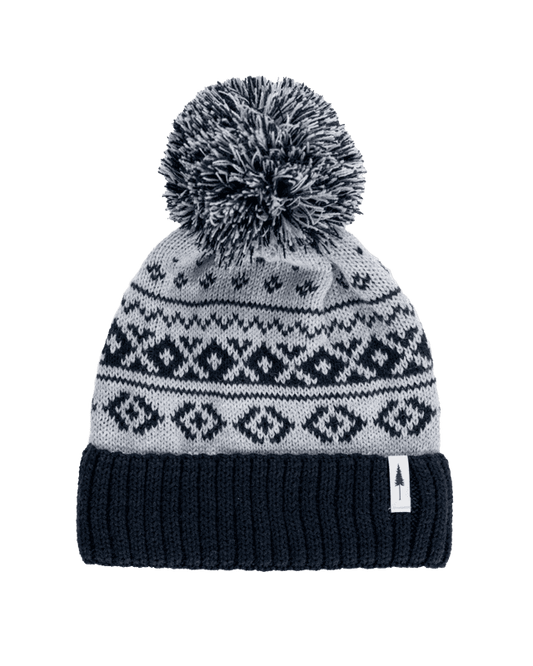 Treeanie tricotée norvégienne Pom Pom - Light Grey Mel-Navy - BEANIE - NIKIN