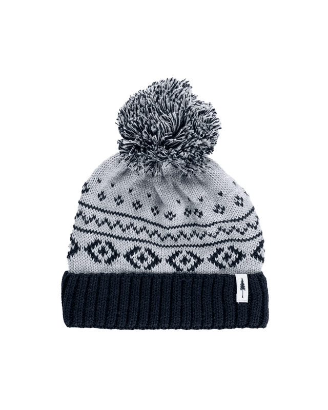 Treeanie tricoté norvégien pom pom enfants - Light Grey Mel-Navy - BEANIE - NIKIN