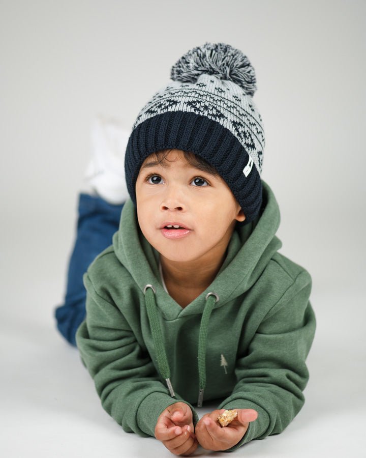 Treeanie Knitted Norwegian Pom Pom Kids - Light Grey Mel-Navy - BEANIE - NIKIN