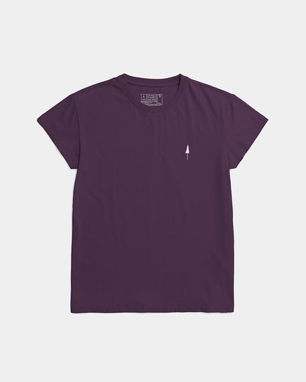 The TreeShirt Women Deep Purple is a soft organic cotton short-sleeved T-shirt in plain purple, featuring a small white arrow graphic on the left chest and shown on a white background.