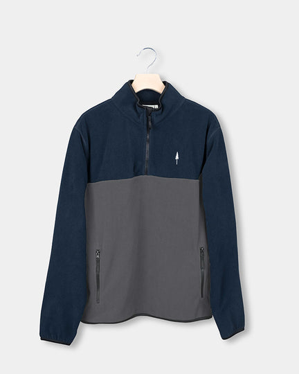 TreeFleece Quarter Zip Colorblock Relaxed Dark Navy-Anthracite - SWEATER - NIKIN