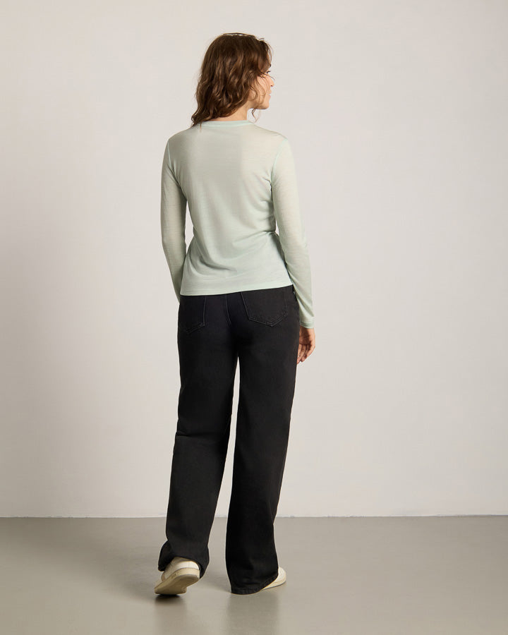 TreeShirt T-shirt à manches longues en laine, coupe slim, Femme , couleur menthe Femme