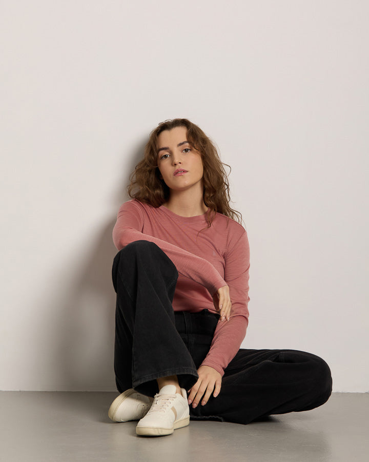 TreeShirt à manches longues en laine, coupe slim, saumon rose, rose