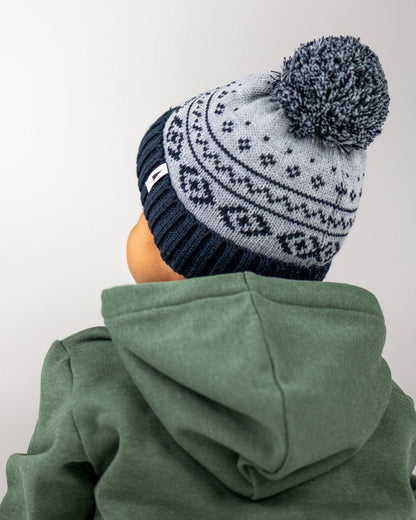 Treeanie tricoté norvégien pom pom enfants - Light Grey Mel-Navy - BEANIE - NIKIN