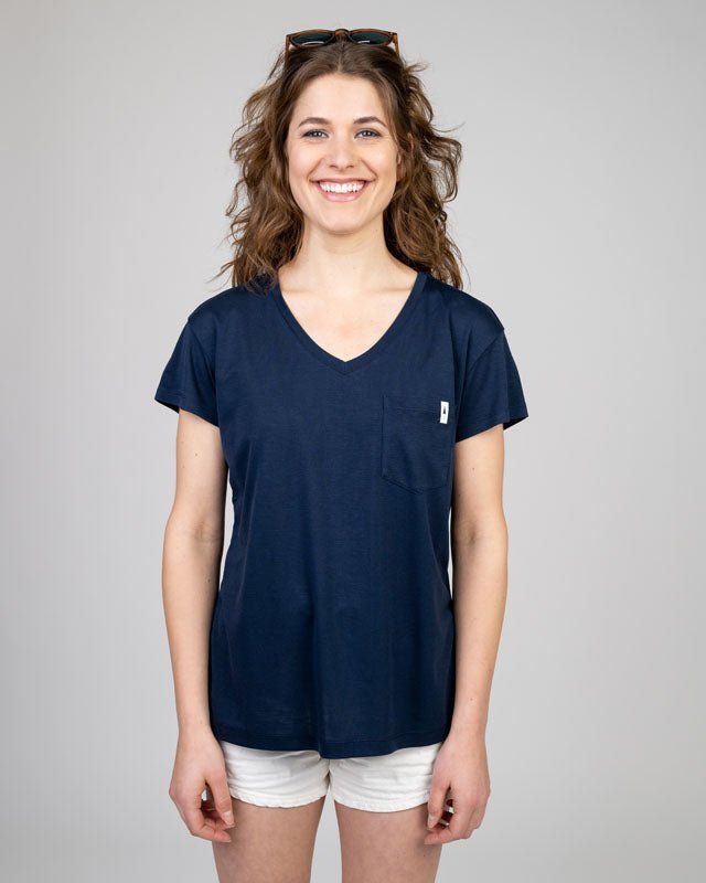 TreeShirt Pocket V-Neck Women Dark Navy - Dark Navy - TSHIRT - NIKIN