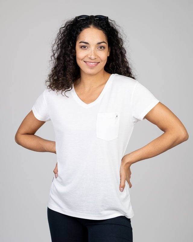 TreeShirt Pocket V-Neck Femme Blanc - White - TSHIRT - NIKIN