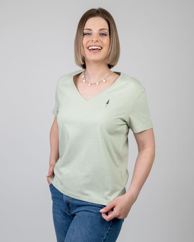 Light Green | TreeShirt V-Neck Straight Fit Women - T-Shirt - NIKIN